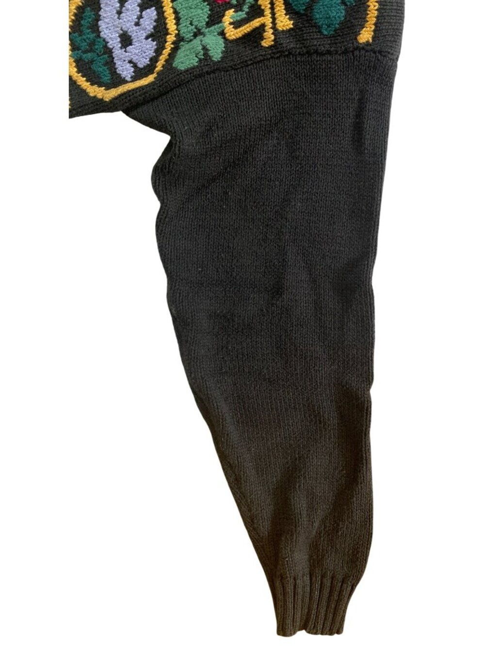Vintage Sweater Eagle's Eye Cottagecore Grannycore Alphabet Black Y2K 80's LARGE - Picture 4 of 12